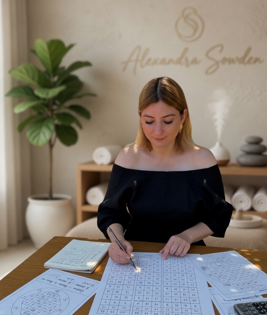 Alexandra working on a numerology chart